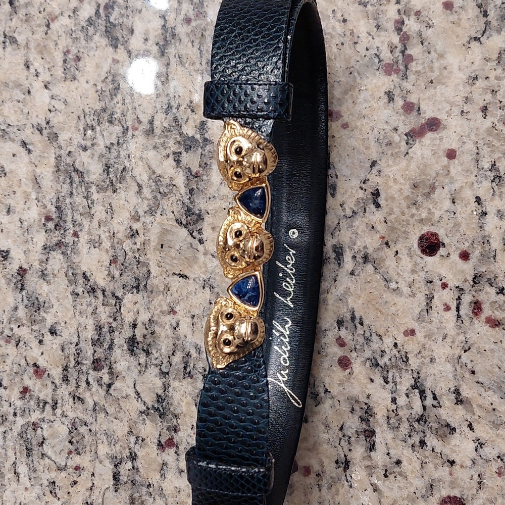 Judith Leiber vintage 3monkey lapis dark navy snake Genuine leather belt no flaw